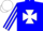 Silk - Blue, white maltese cross, striped sleeves, white cap, blue peak