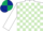 Silk - White and light green check, white sleeves, dark green and dark blue quartered cap