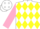 Silk - White, black and yellow diamonds, pink sleeves