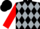 Silk - Black, red and silver 'a', silver diamonds on red sleeves, black cap