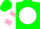 Silk - Green, white ball, white and pink bars on sleeves, green cap