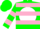 Silk - Green, white ball, pink hoops, pink bars on sleeves, green cap