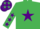 Silk - Emerald green, purple star, emerald green sleeves, purple stars, purple cap, emerald green stars