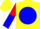 Silk - Yellow, red arrow on blue ball, red and blue halved sleeves, yellow cap