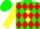 Silk - Green, red 'c' on yellow diamond, red diamonds on yellow sleeves, green cap