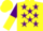 Silk - Yellow body, purple stars, purple arms, yellow halved, yellow cap, purple yellow
