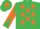 Silk - Emerald green, orange stars, diabolo on sleeves and star on cap