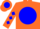Silk - Orange, blue ball with orange 'm' on front and back, blue diamonds on sleeves,