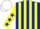 Silk - Dark blue and yellow stripes, yellow sleeves, dark blue stars, white cap