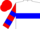 Silk - White, red and blue hoop, blue 'ctr', red and blue bars on sleeves, red cap