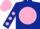 Silk - Dark blue, pink disc, dark blue sleeves, pink spots, pink cap.