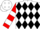 Silk - White, red and black diamonds, white 'cen', red and white bars on sleeves