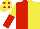 Silk - Red and Yellow (halved), sleeves reversed, Yellow cap, Red spots