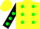 Silk - Yellow with Green spots, black sleeves with green spots, yellow cap