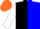 Silk - black and blue diagonal halves, white sleeves, orange cap