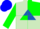 Silk - Light green, royal blue triangle, blue and green quartered sleeves, blue cap