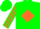 Silk - Green, green 'j' on orange diamond, orange diamond stripe on sleeves