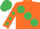 Silk - Orange, large emerald green spots, orange sleeves, emerald green spots, emerald green cap