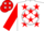 Silk - White, circle of red stars, red sleeves, white bars & ciffs