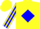 Silk - Yellow, blue emblem, blue diamond framed stripe on sleeves