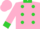 Silk - Shocking pink, lime green spots, collar and cuffs, shocking pink sleeves and cap