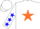 Silk - White, orange star, blue stars on sleeves, white cap,