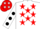 Silk - White, red stars, black dots on sleeves