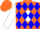 Silk - Orange, white diamond, blue diamonds on white sleeves, orange cap