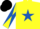 Silk - Yellow, Royal Blue star, diabolo on sleeves, Black cap.