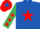 Silk - Royal blue, red star, emerald green sleeves, red stars, red cap, royal blue star