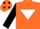 Silk - Orange, White inverted triangle, Black sleeves, Orange cap, Black spots.