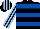 Silk - Black, royal blue hoops, dark blue and light blue striped sleeves, black and light blue striped cap