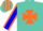 Silk - Turquoise blue, orange maltese cross, turquoise blue sleeves, orange seams, striped cap
