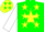 Silk - Green, yellow lightning bolt and star, yellow stars on white sleeves