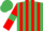 Silk - Emerald green and red stripes, red sleeves, emerald green armlets.
