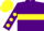 Silk - Purple, Yellow hoop, Purple sleeves, Yellow spots, Yellow cap.
