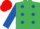 Silk - Emerald green, royal blue spots and sleeves, red cap