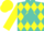 Silk - Turquoise and yellow diamonds, turquoise diamond stripe on yellow sleeves, yellow cap