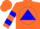 Silk - Orange, orange triangle on blue ball, blue bars on sleeves, orange cap