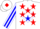 Silk - White, red emblem, red stars on blue diamond stripe on sleeves