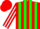 Silk - Red, green stripes, black sleeves,white stripes, red cap