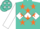 Silk - Turquoise,orange 'dcp' on white diamond belt, orange stars on white sleeves