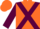 Silk - Orange, maroon cross sashes, maroon blocks on slvs