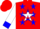 Silk - Red, blue 'circle v' in white star, blue stars on red stripe, blue cuffs on white sleeves