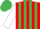 Silk - Red & emerald green stripes, white sleeves, emerald green cap