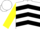 Silk - White, black trimmed yellow chevrons, black chevrons on yellow sleeves, white cap