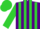 Silk - Purple, lime green circled a, lime green stripes on sleeves, lime green cap