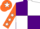 Silk - Purple and white quarters, orange sleeves, white stars, orange cap, white star