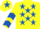 Silk - Yellow, Royal Blue stars, chevrons on sleeves and star on cap.