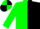 Silk - Dayglo green and black halved vertically, dayglo green sleeves, quartered cap